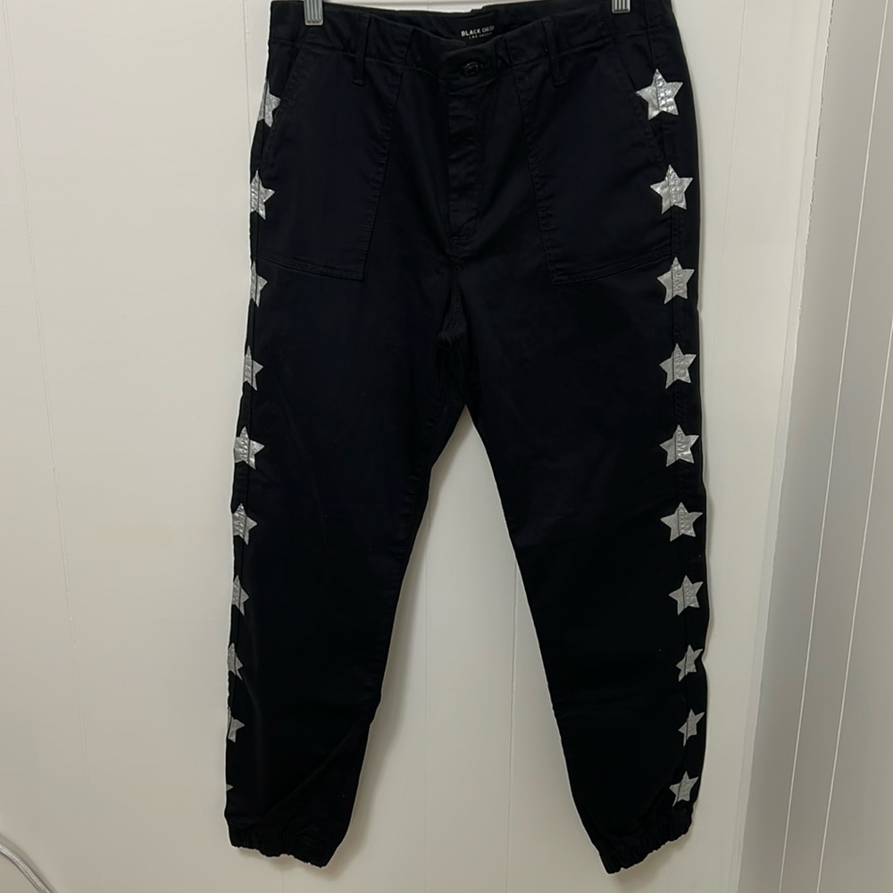 NEW Black Orchid Noel Cropped Military Jogger Black Stretch Silver Stars Size 29